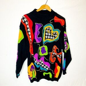 Vintage 1990s DIFFUSION Abstract Patchwork Sweater | Neon Colourblock | Size M